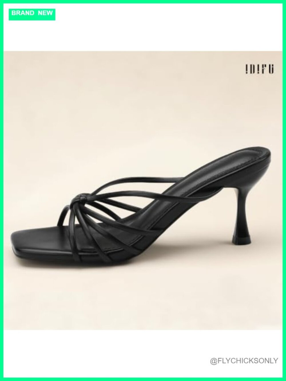 Kitten Heels Strappy Square Toe Slip On Low Heel Sandals - Picture 3 of 5